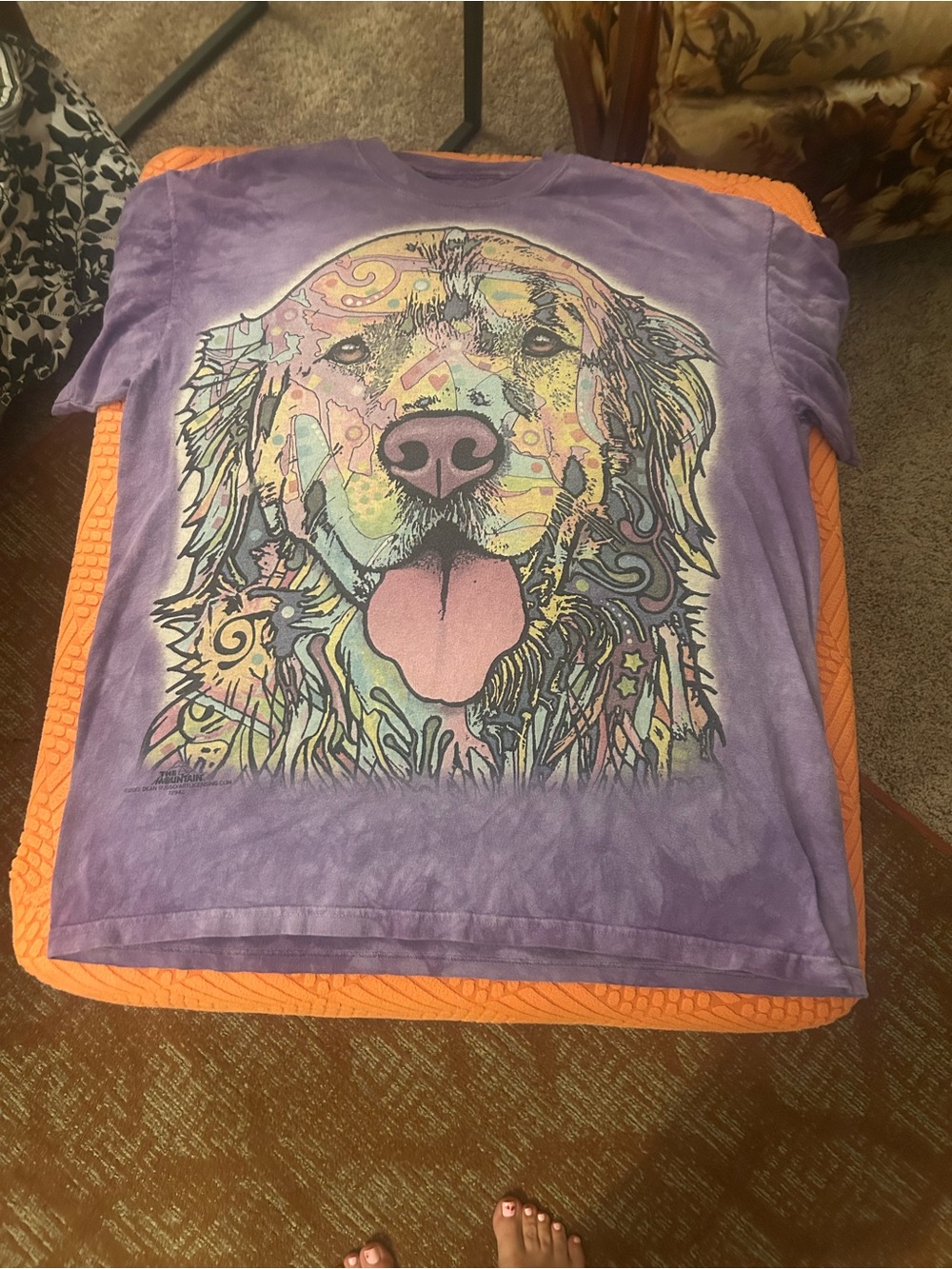The Mountain Purple Tee with Multicolor Golden Retriever Graphic